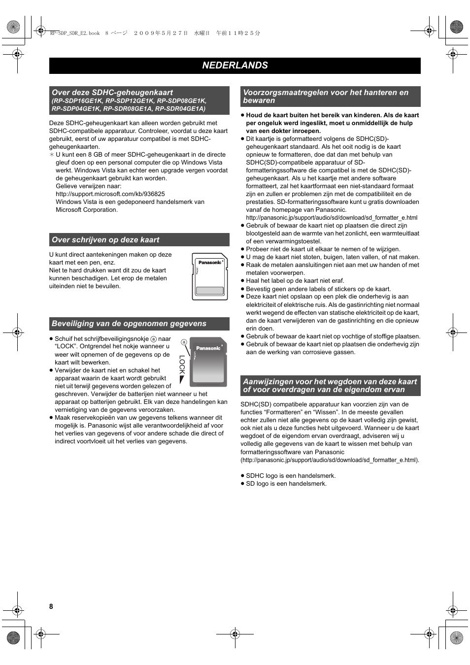 Nederlands | Panasonic RPSDP12GE1K User Manual | Page 8 / 18