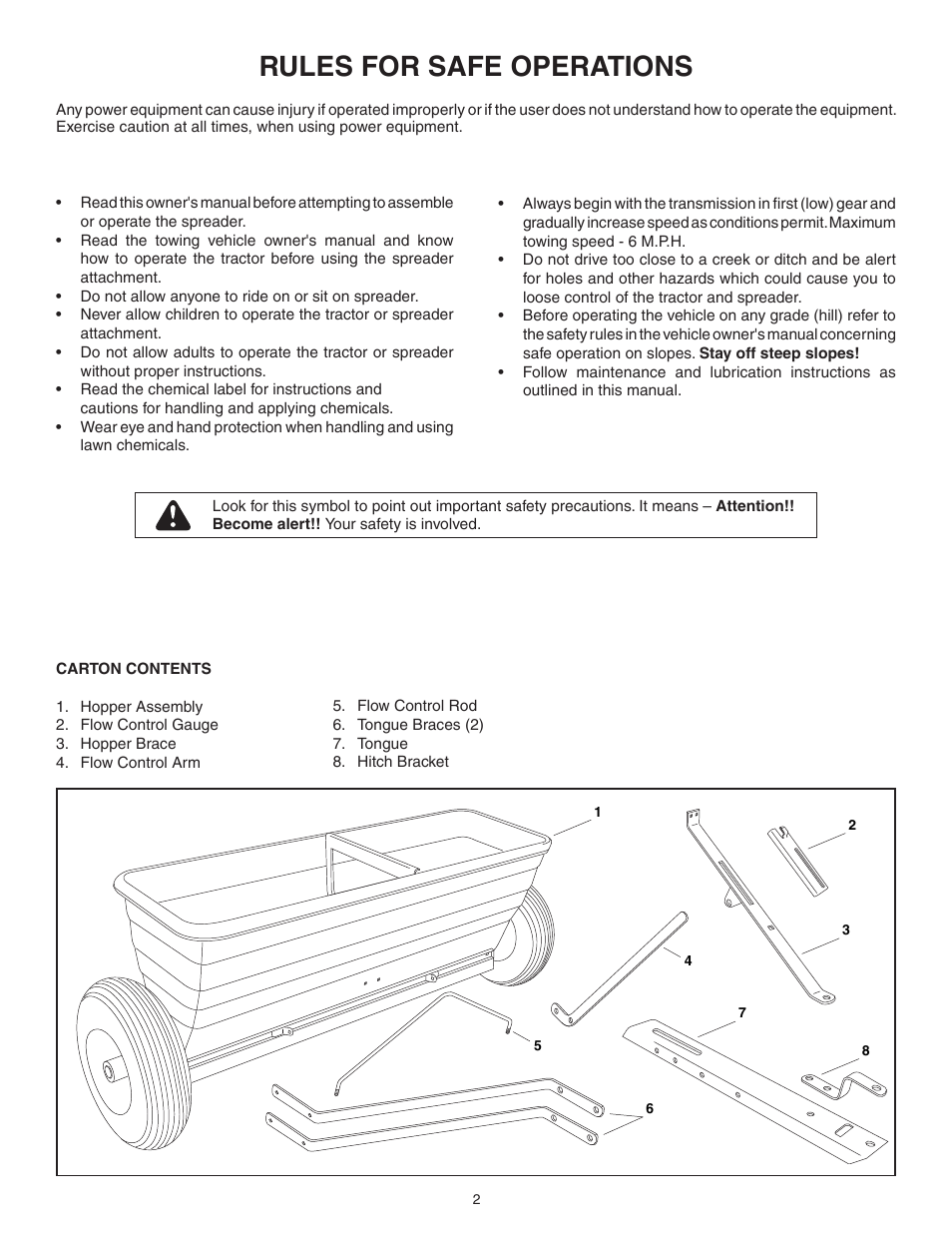 Rules for safe operations | Agri-Fab 45-02882 User Manual | Page 2 / 8
