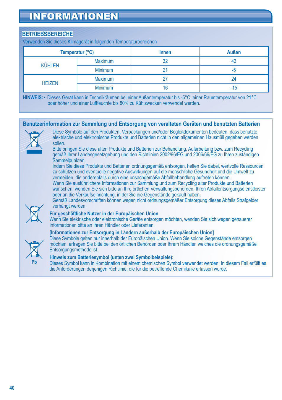 Informationen | Panasonic U10EA1E User Manual | Page 40 / 112