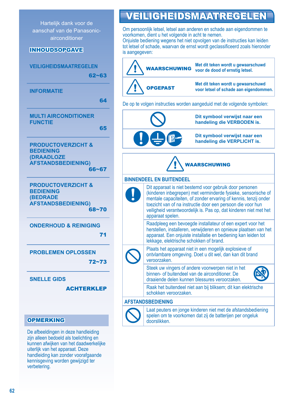 Veiligheidsmaatregelen | Panasonic U10EA1E User Manual | Page 62 / 112