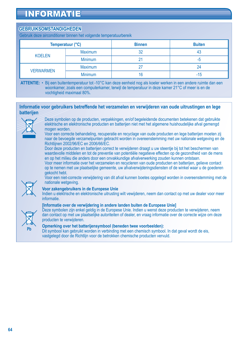 Informatie | Panasonic U10EA1E User Manual | Page 64 / 112