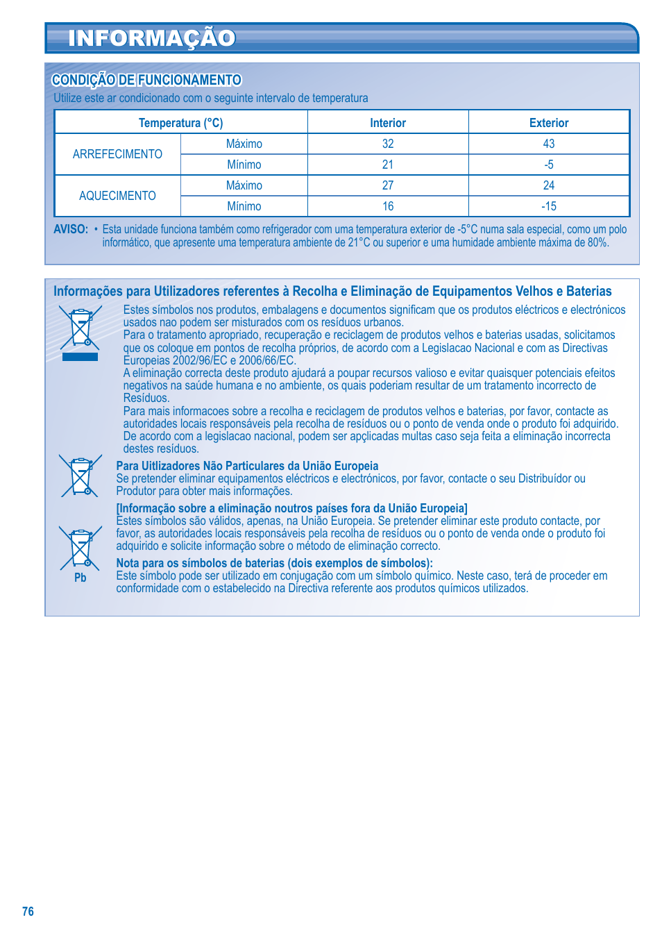 Informação | Panasonic U10EA1E User Manual | Page 76 / 112