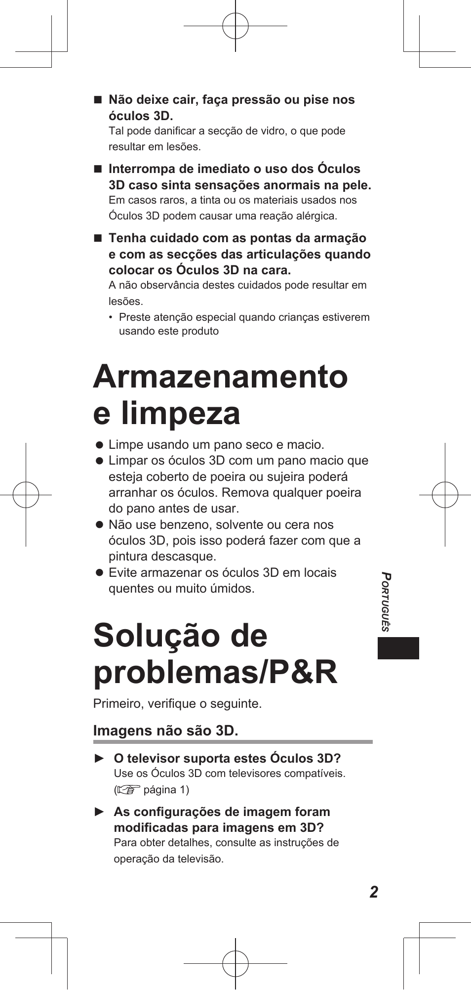 Armazenamento e limpeza, Solução de problemas/p&r | Panasonic TYEP3D20E User Manual | Page 25 / 88