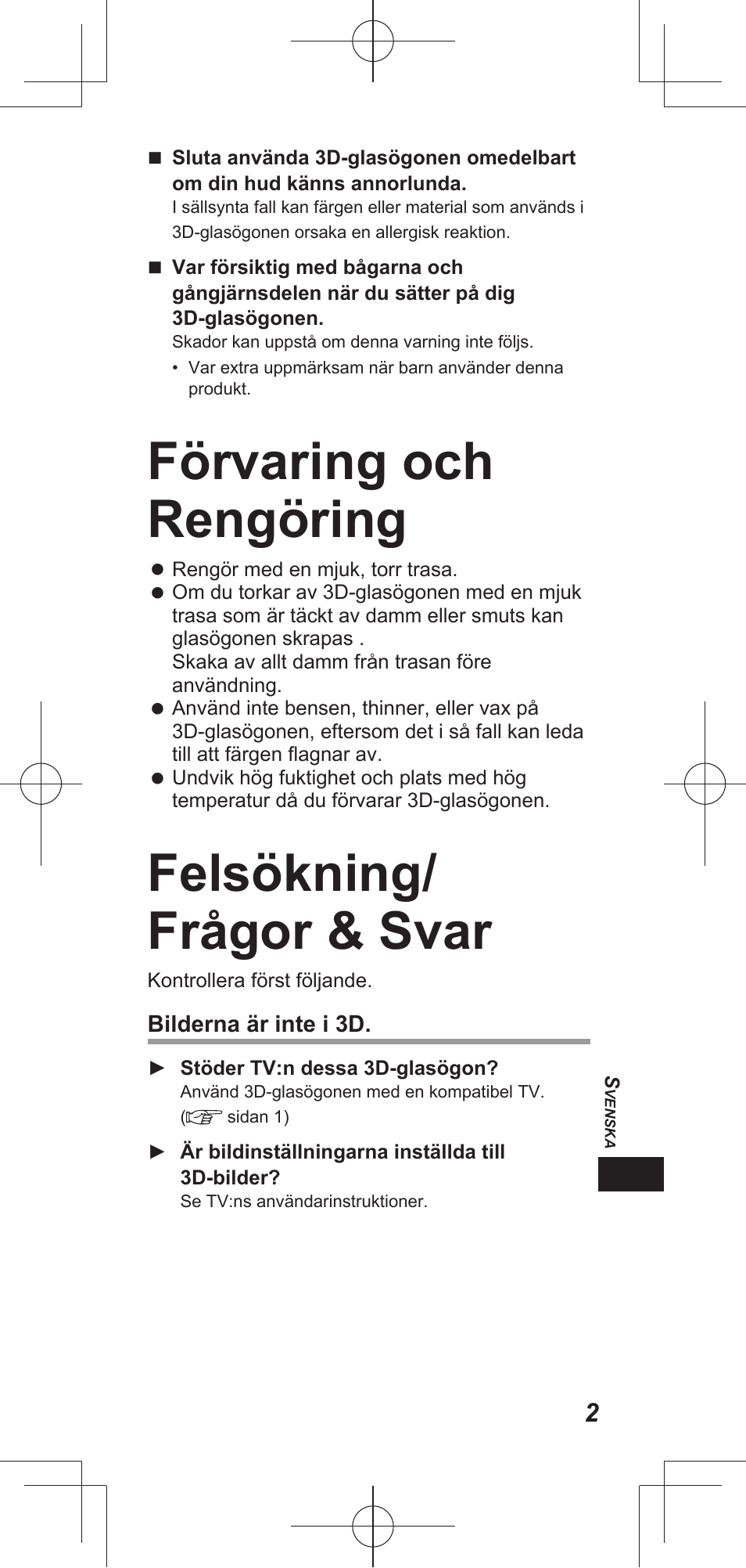 Förvaring och rengöring, Felsökning/ frågor & svar | Panasonic TYEP3D20E User Manual | Page 35 / 88