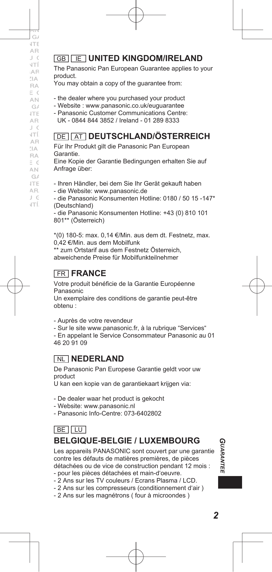 United kingdom/ireland, Deutschland/österreich, France | Nederland, Belgique-belgie / luxembourg | Panasonic TYEP3D20E User Manual | Page 45 / 88