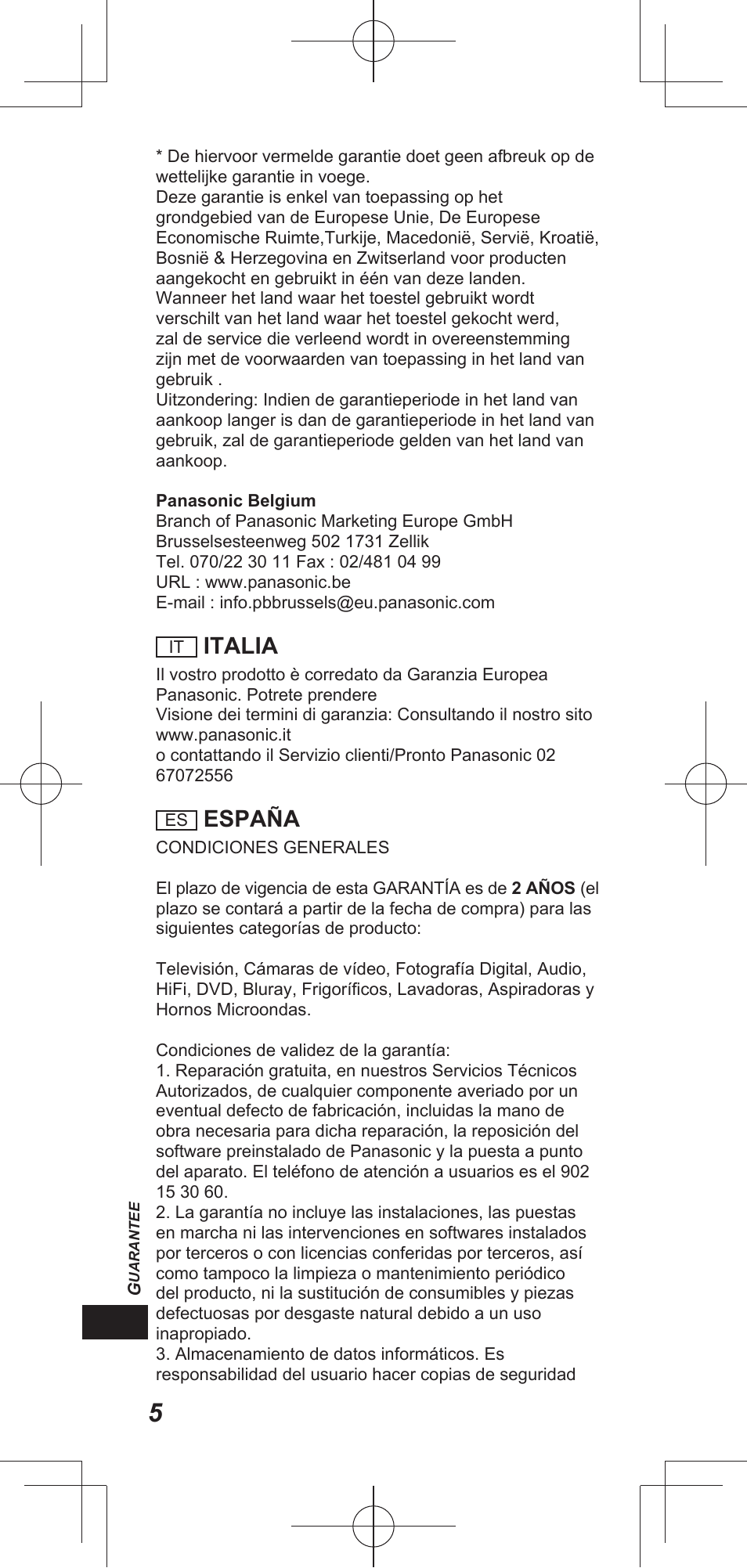 Italia, España | Panasonic TYEP3D20E User Manual | Page 48 / 88