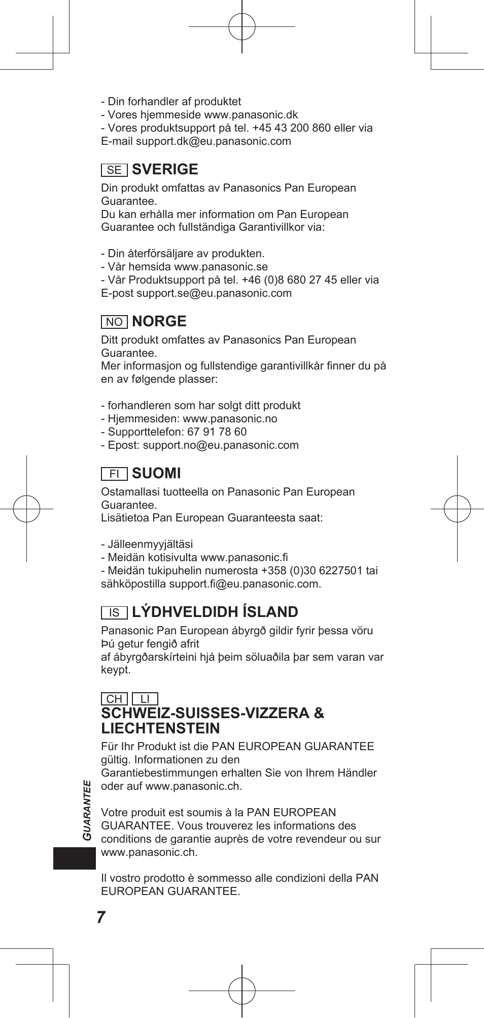 Sverige, Norge, Suomi | Lýdhveldidh ísland, Schweiz-suisses-vizzera & liechtenstein | Panasonic TYEP3D20E User Manual | Page 50 / 88