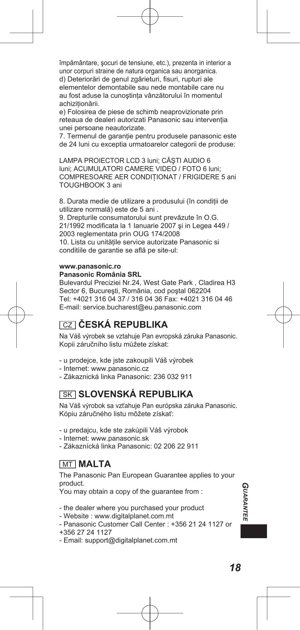 Česká republika, Slovenská republika, Malta | Panasonic TYEP3D20E User Manual | Page 61 / 88