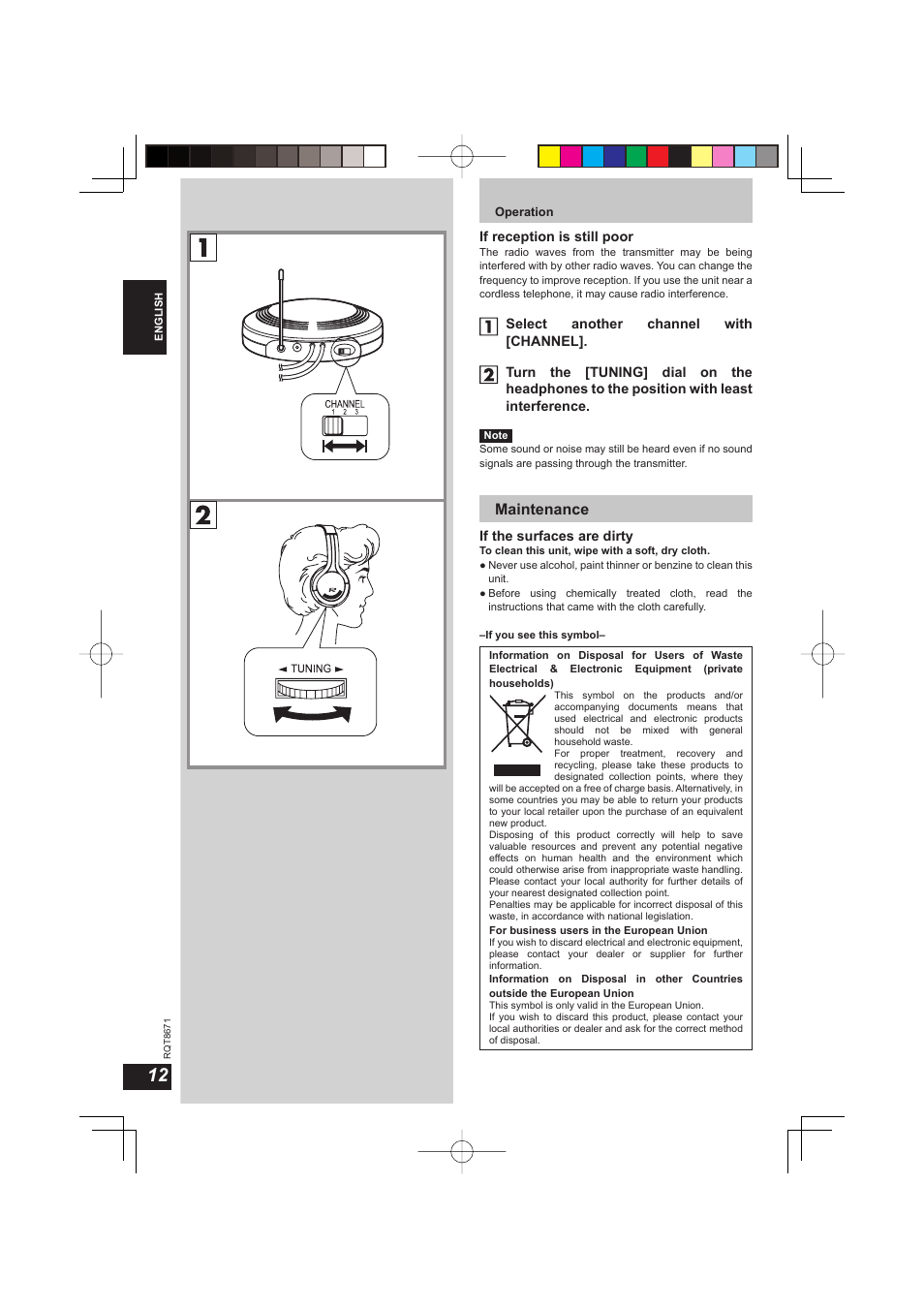 Maintenance | Panasonic RPWF810 User Manual | Page 12 / 76