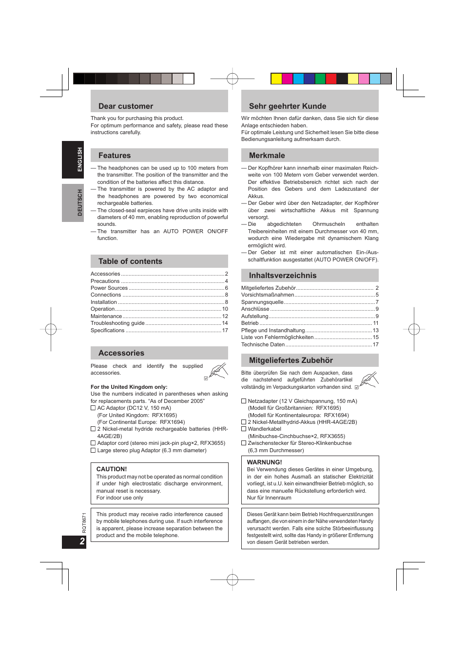 Panasonic RPWF810 User Manual | Page 2 / 76