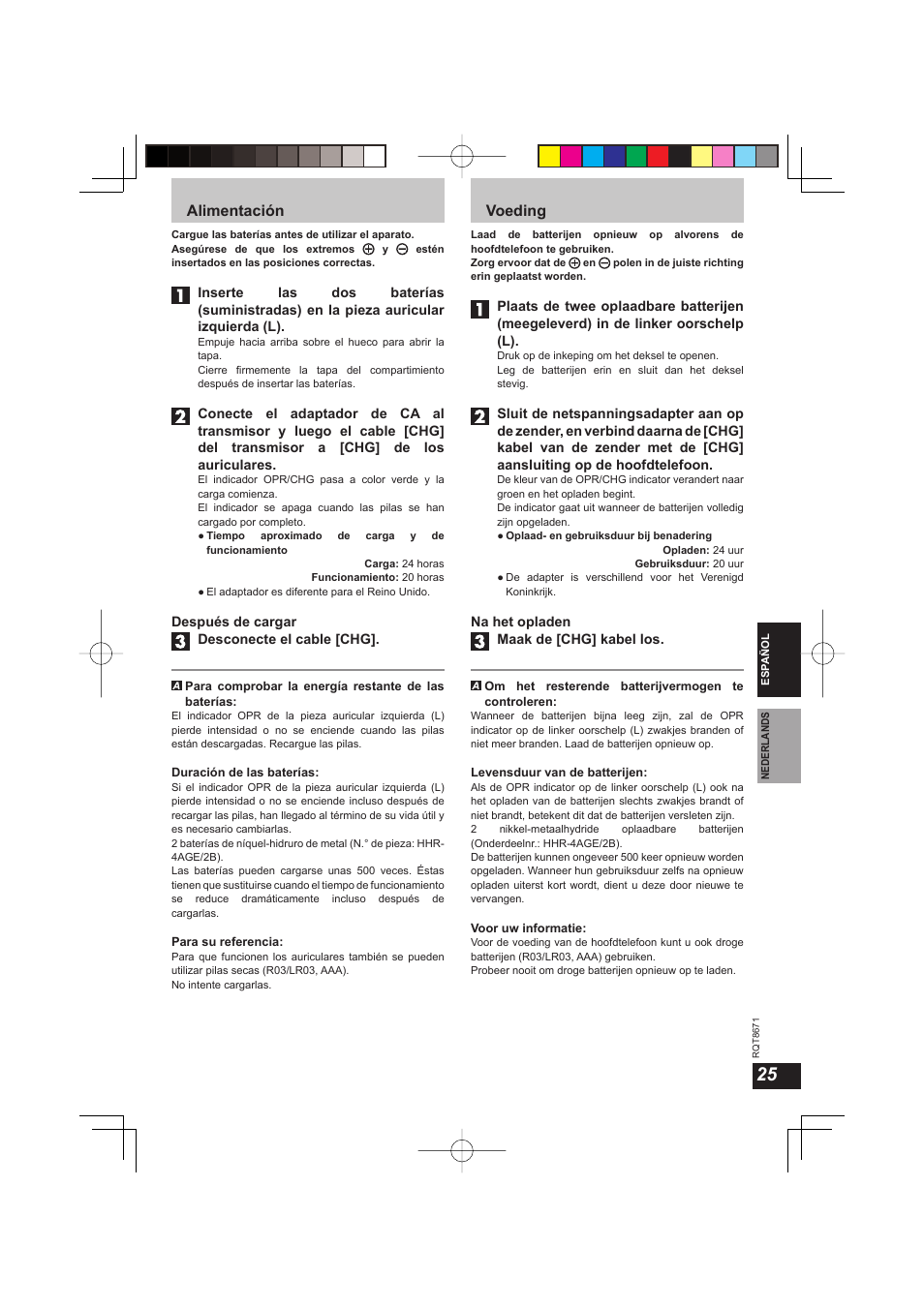 Alimentación, Voeding | Panasonic RPWF810 User Manual | Page 25 / 76