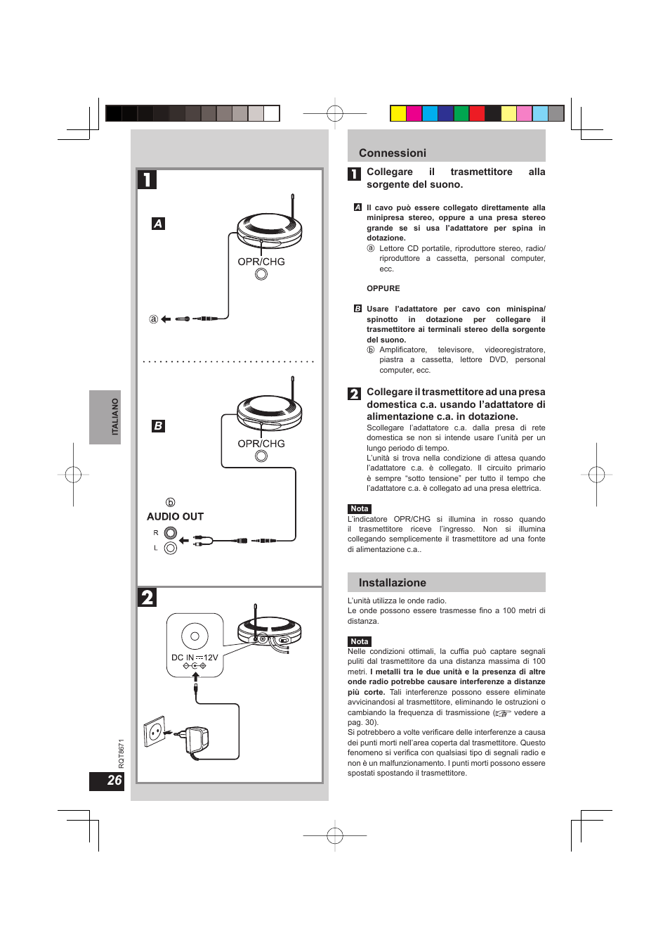 Connessioni, Installazione | Panasonic RPWF810 User Manual | Page 26 / 76