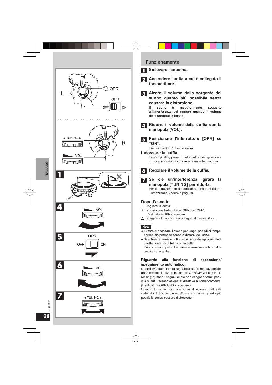 Funzionamento | Panasonic RPWF810 User Manual | Page 28 / 76