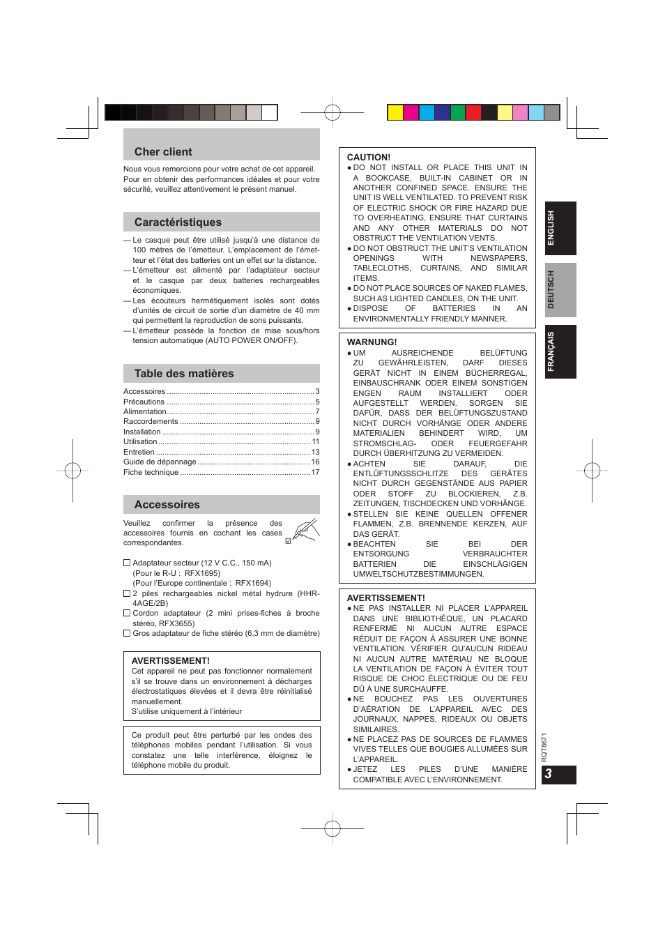 Panasonic RPWF810 User Manual | Page 3 / 76
