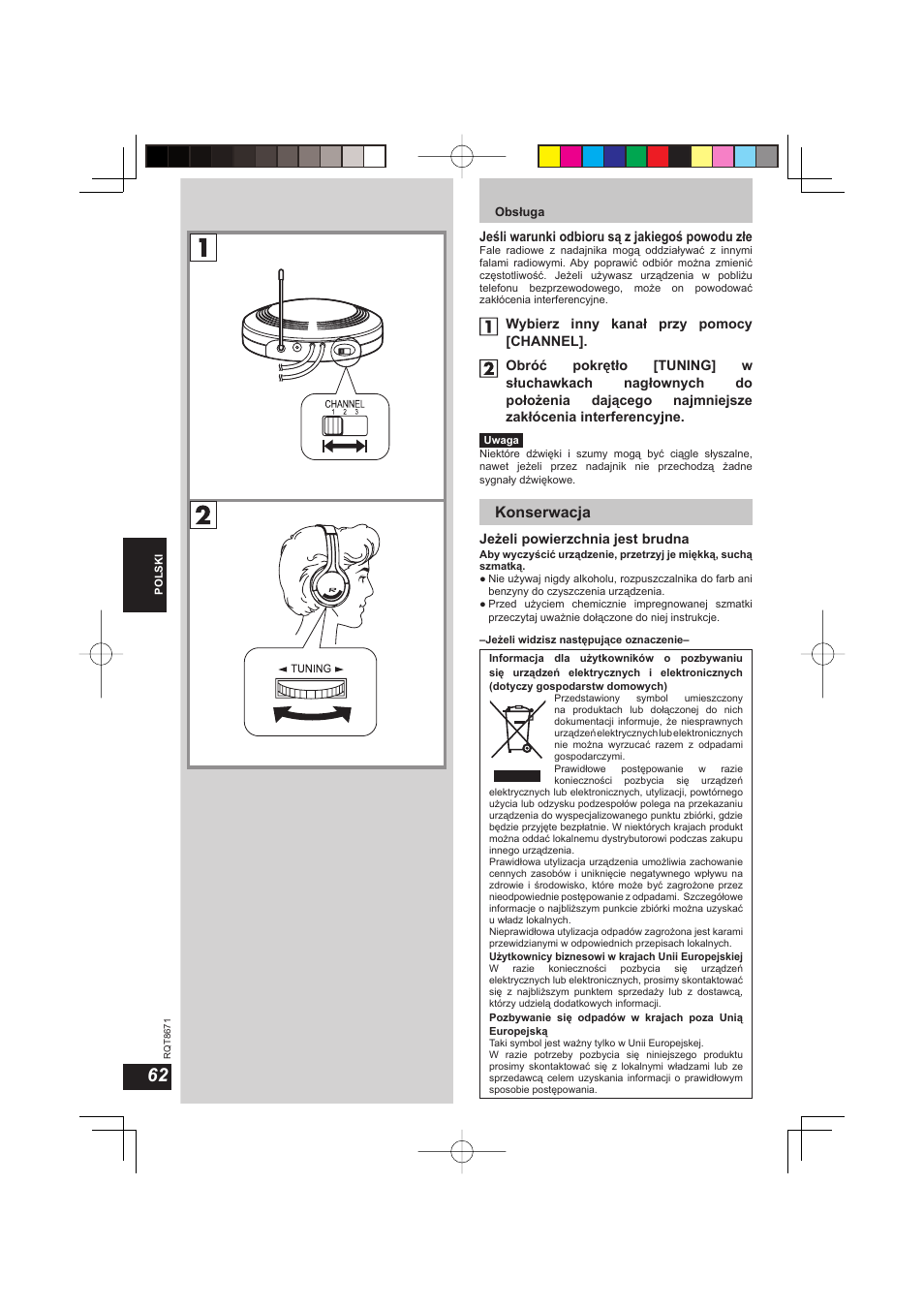 Konserwacja | Panasonic RPWF810 User Manual | Page 62 / 76