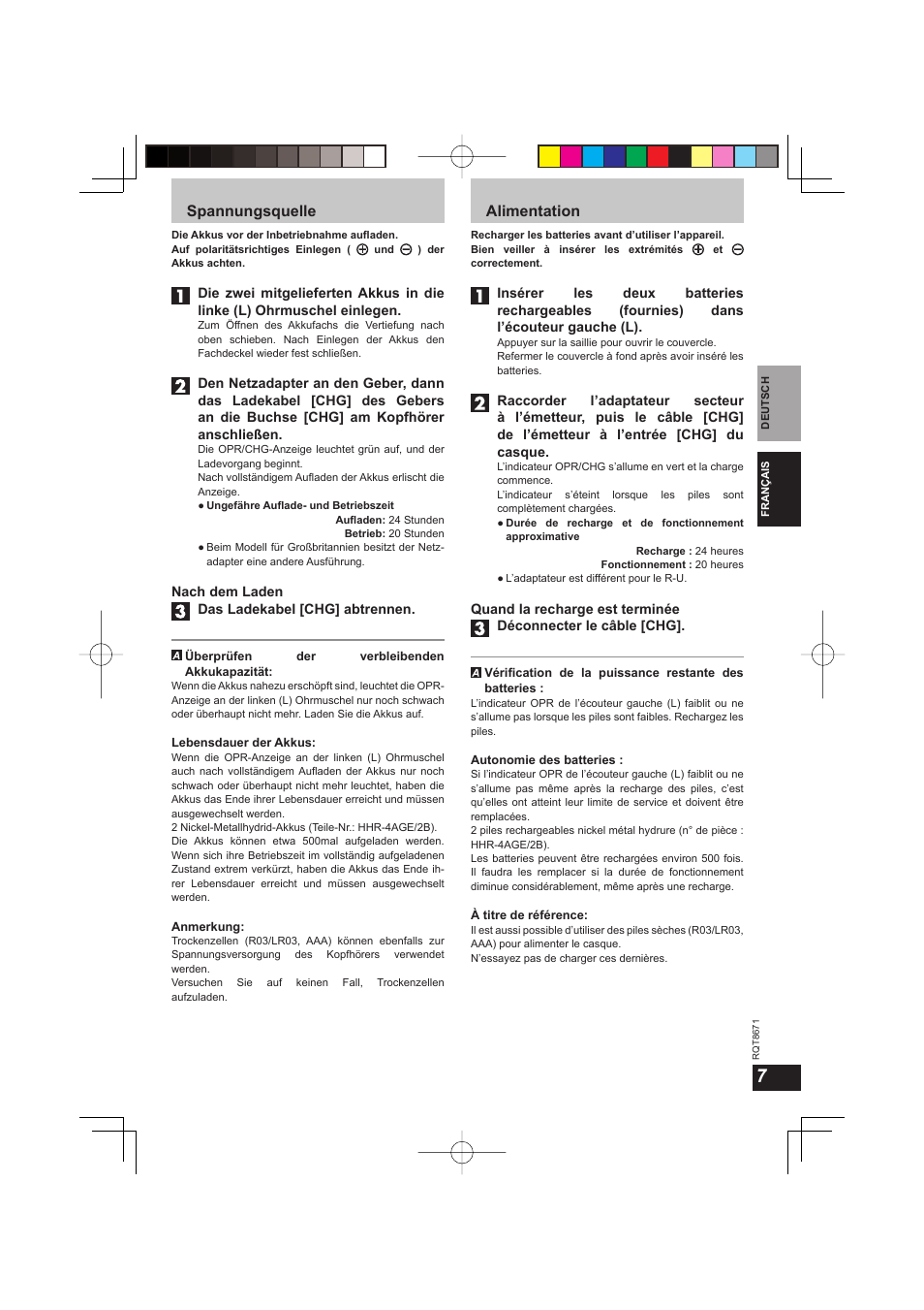 Spannungsquelle, Alimentation | Panasonic RPWF810 User Manual | Page 7 / 76