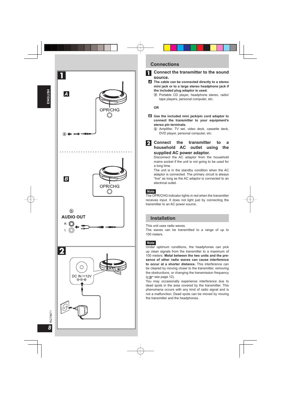 Connections, Installation | Panasonic RPWF810 User Manual | Page 8 / 76