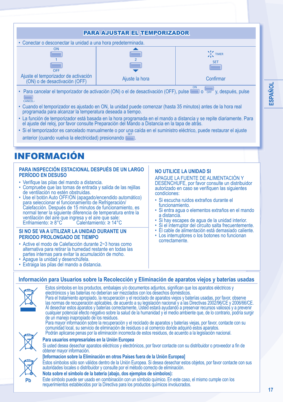 Información | Panasonic CSRE24NKX User Manual | Page 17 / 40