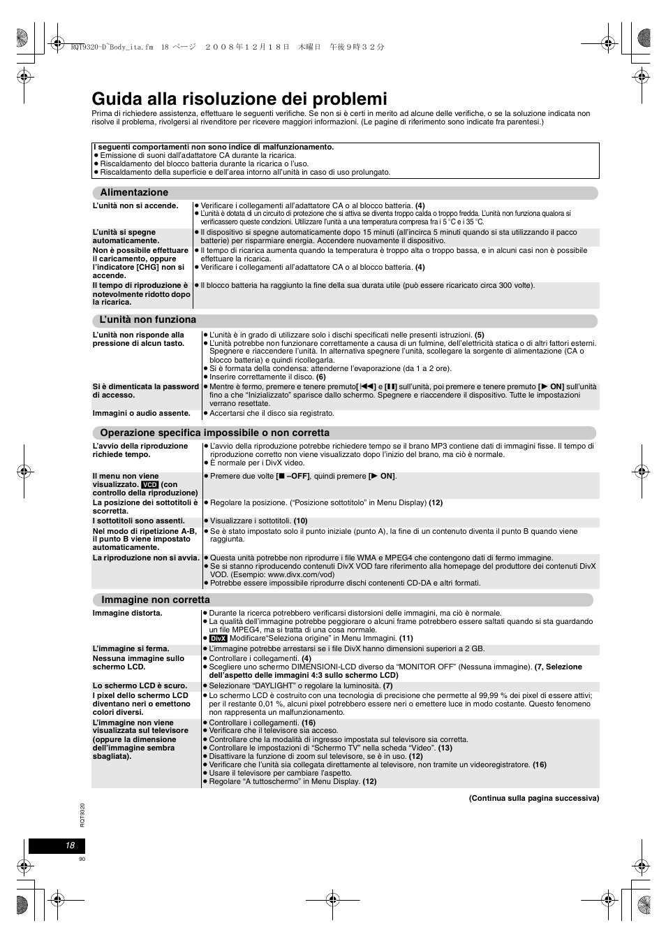Guida alla risoluzione dei problemi | Panasonic DVDLS84 User Manual | Page 90 / 108
