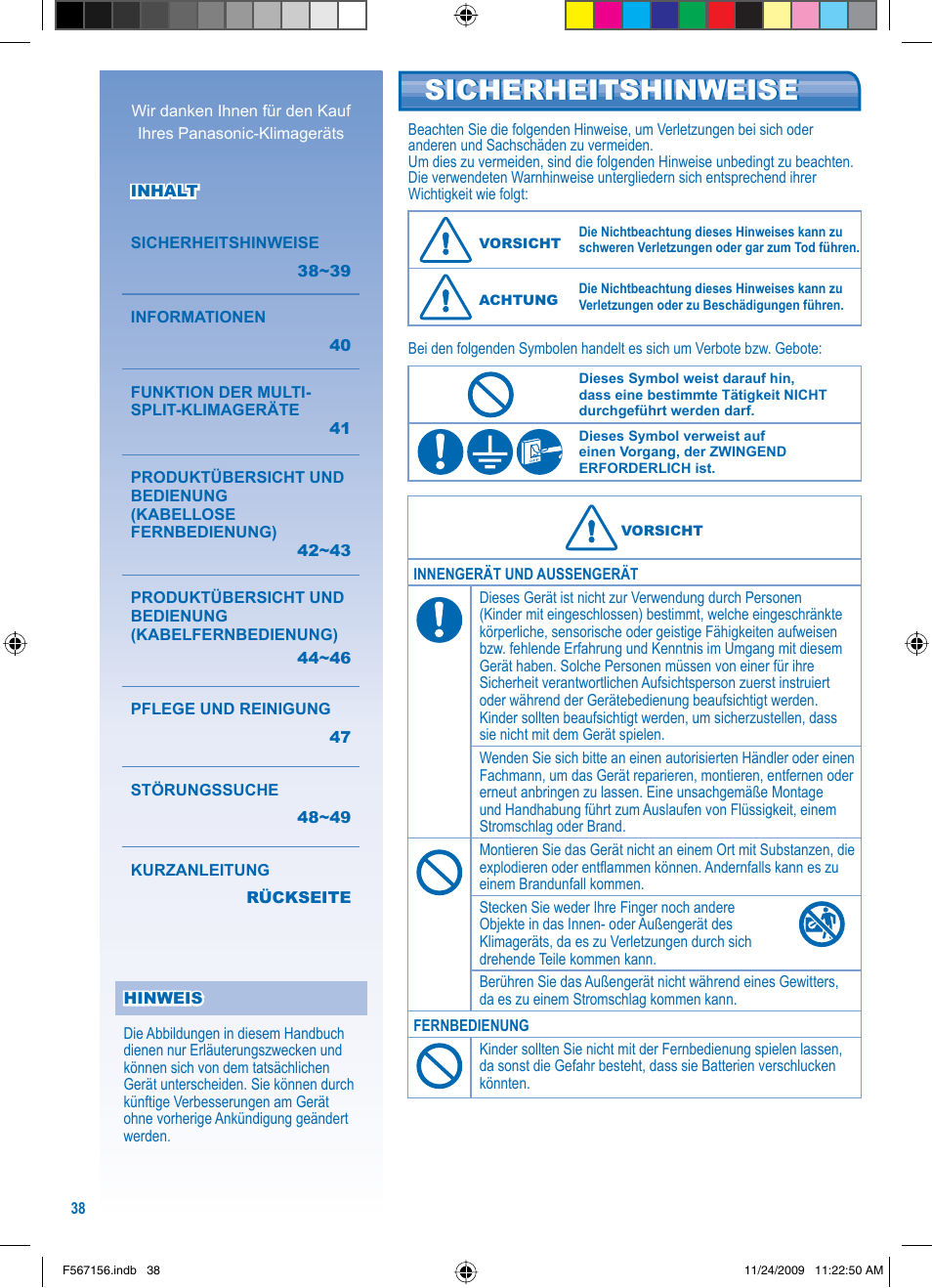 Sicherheitshinweise | Panasonic U5LA1E5 User Manual | Page 38 / 112
