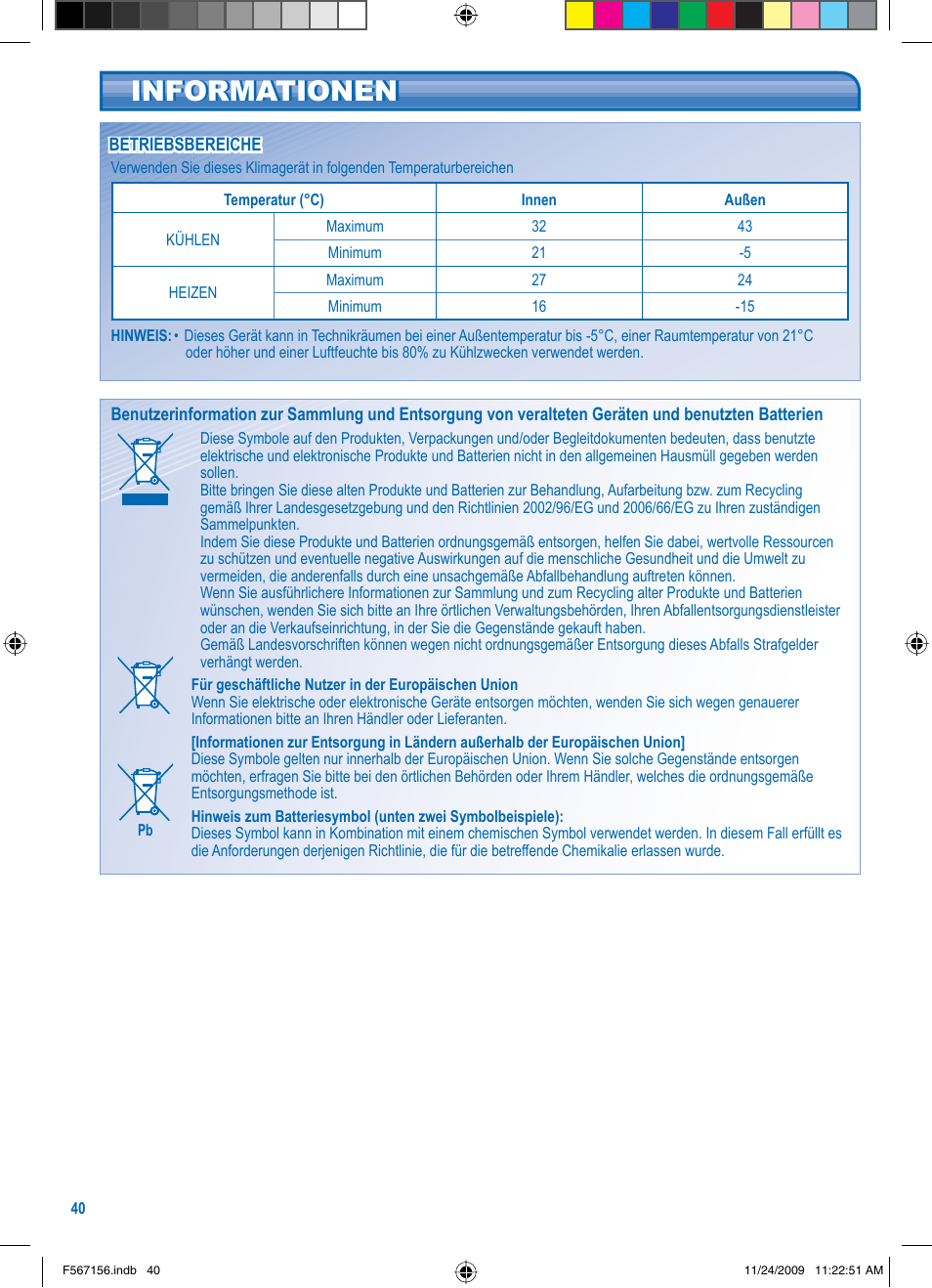 Informationen | Panasonic U5LA1E5 User Manual | Page 40 / 112