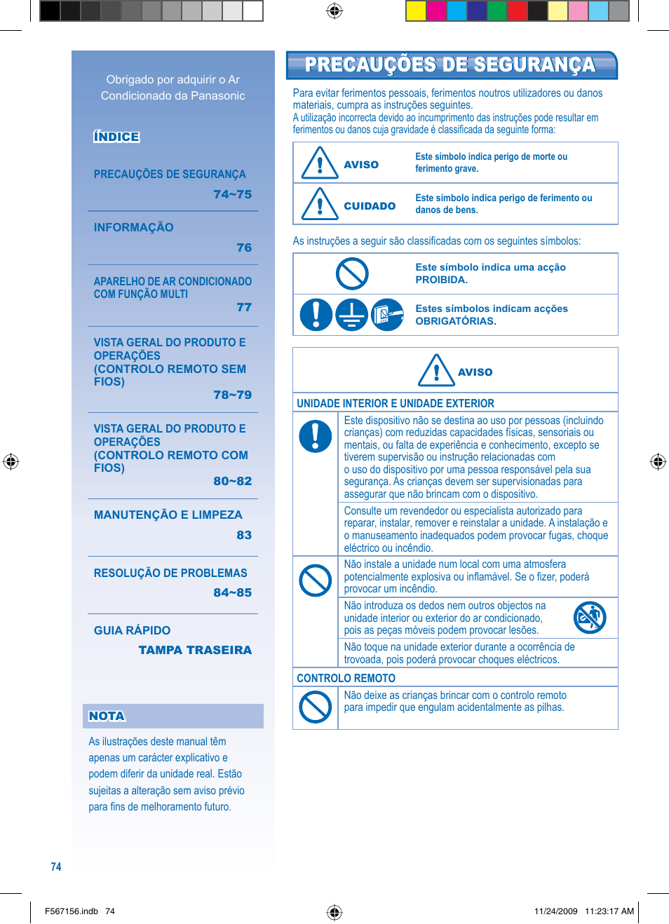 Precauções de segurança | Panasonic U5LA1E5 User Manual | Page 74 / 112