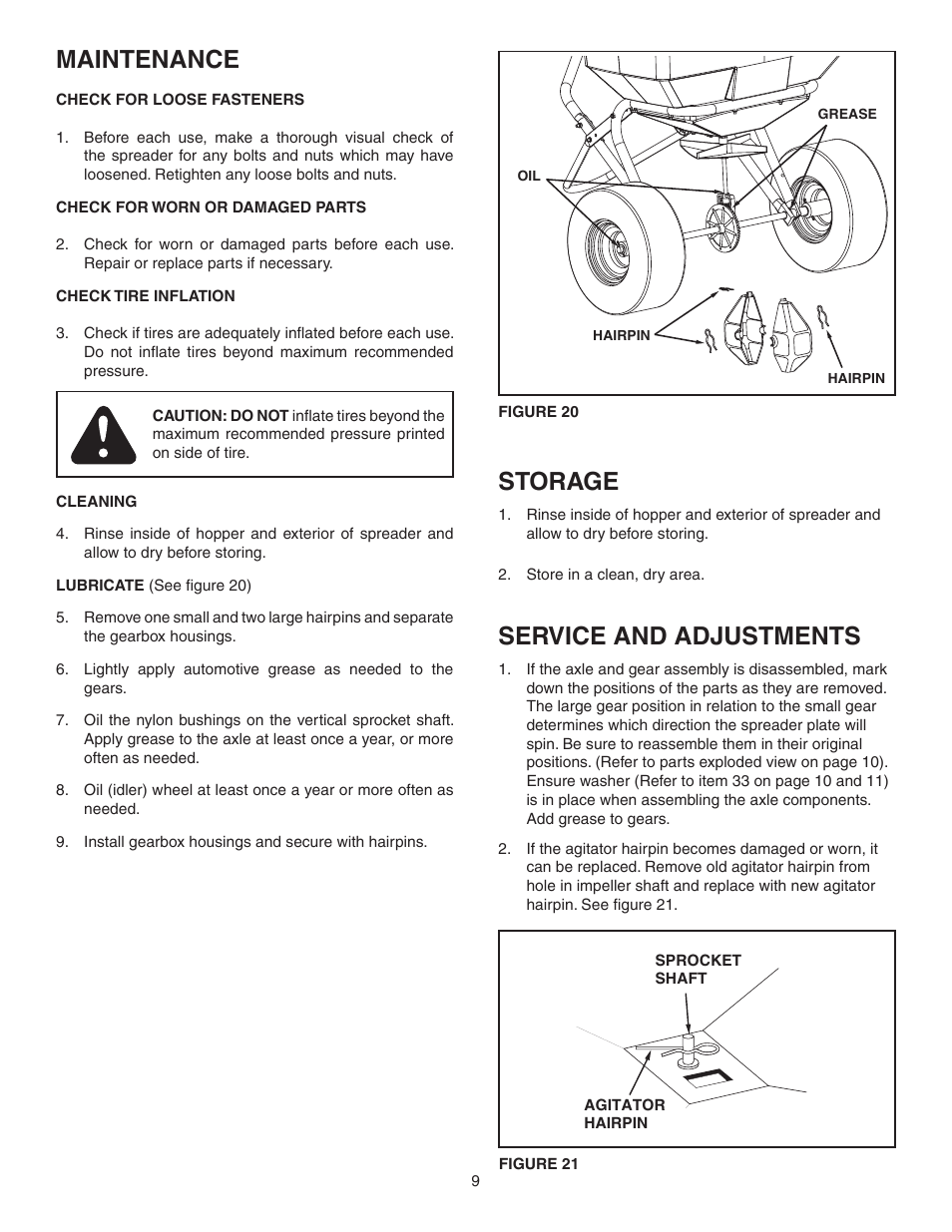 Maintenance, Storage, Service and adjustments | Agri-Fab 45-0414 User Manual | Page 9 / 12