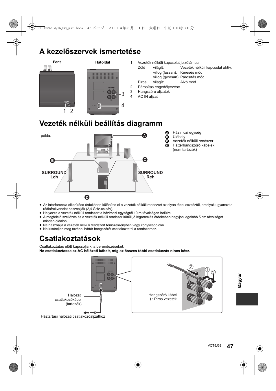 Csatlakoztatások | Panasonic SHFX82E User Manual | Page 47 / 56