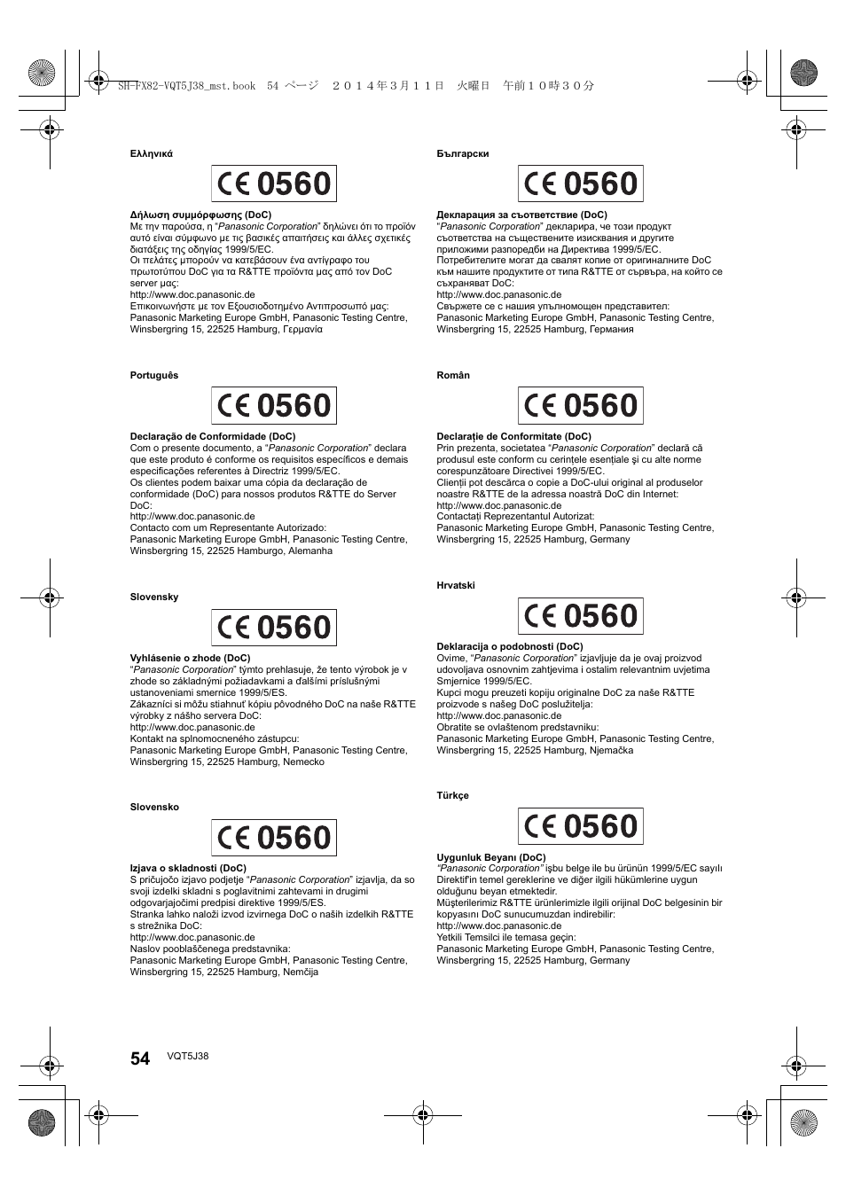 Panasonic SHFX82E User Manual | Page 54 / 56