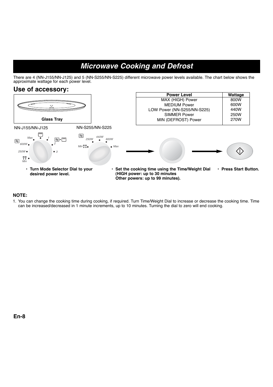 Microwave cooking and defrost, Use of accessory, En-8 | Panasonic NNS255WBWPG User Manual | Page 10 / 62