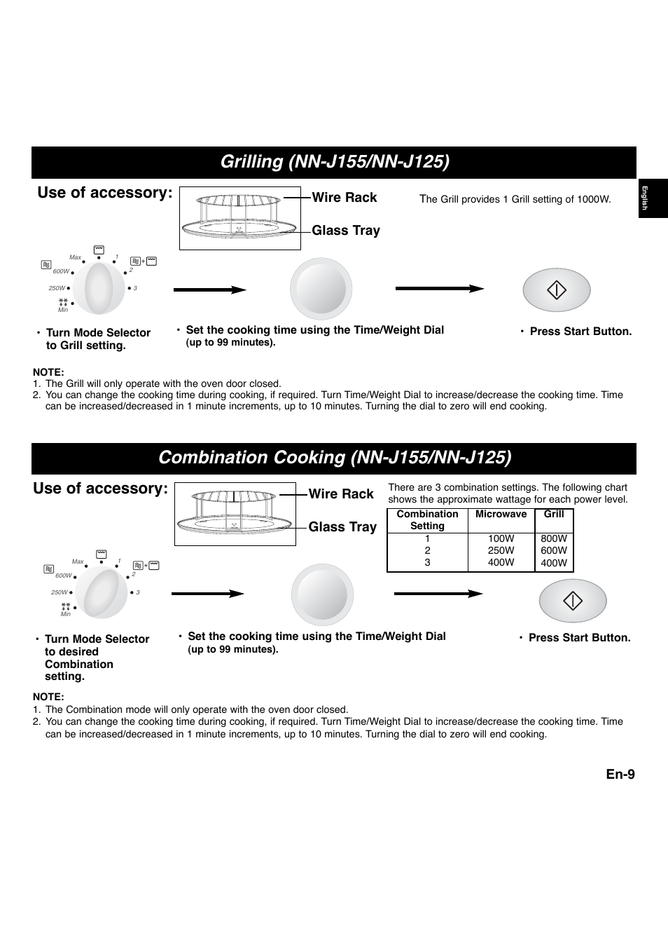 Use of accessory, En-9, Wire rack glass tray | Panasonic NNS255WBWPG User Manual | Page 11 / 62