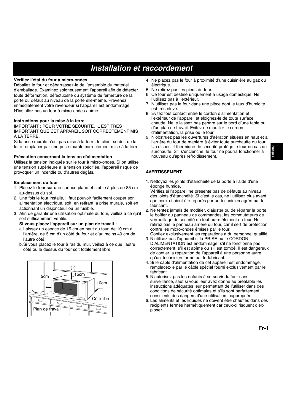 Installation et raccordement, Fr-1 | Panasonic NNS255WBWPG User Manual | Page 33 / 62