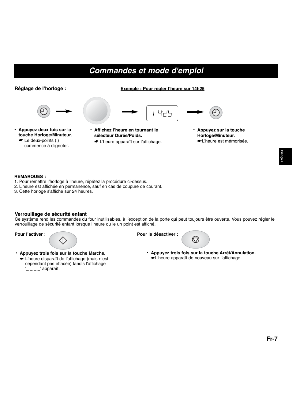 Commandes et mode d'emploi, Fr-7 | Panasonic NNS255WBWPG User Manual | Page 39 / 62