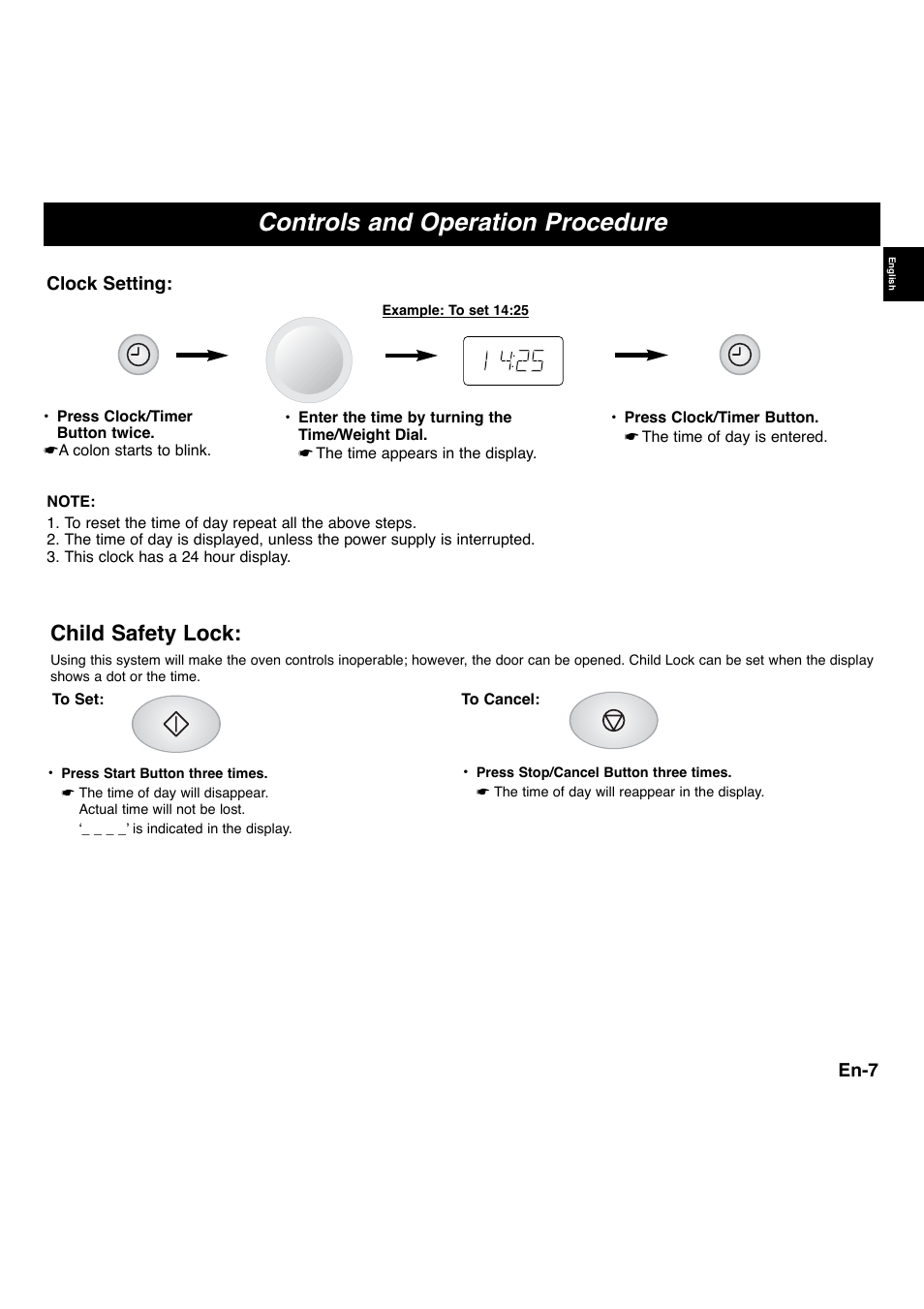 Controls and operation procedure, Child safety lock | Panasonic NNS255WBWPG User Manual | Page 9 / 62