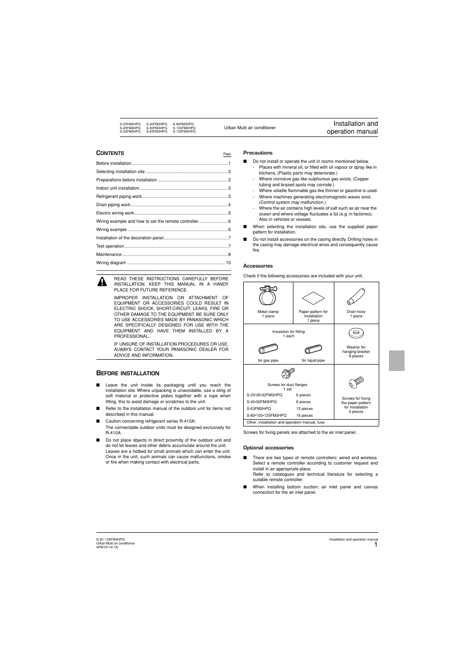 Installation and operation manual | Panasonic S25FM3HPQ User Manual | Page 3 / 86