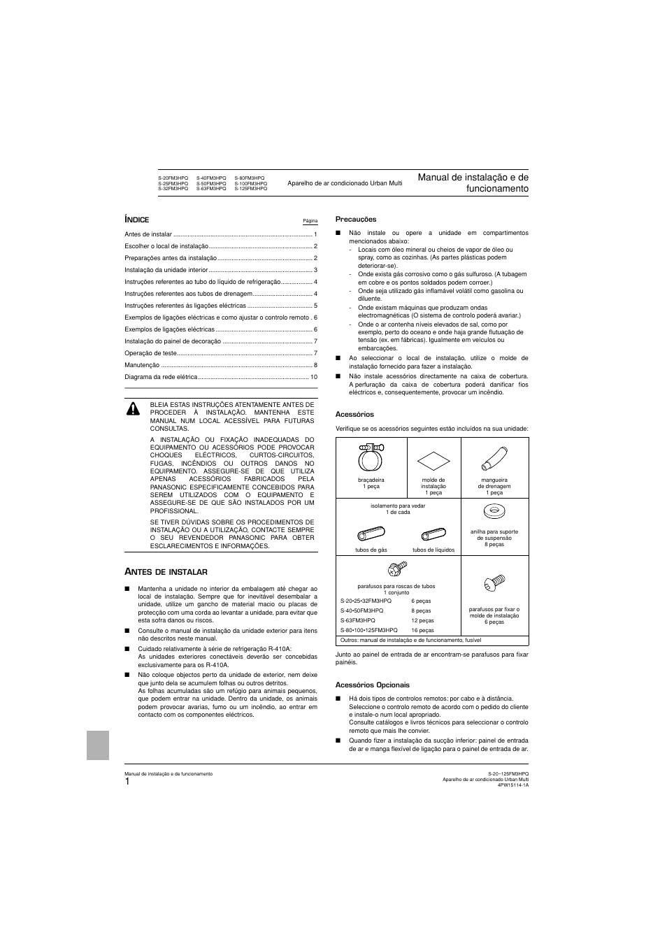 Manual de instalação e de funcionamento | Panasonic S25FM3HPQ User Manual | Page 74 / 86