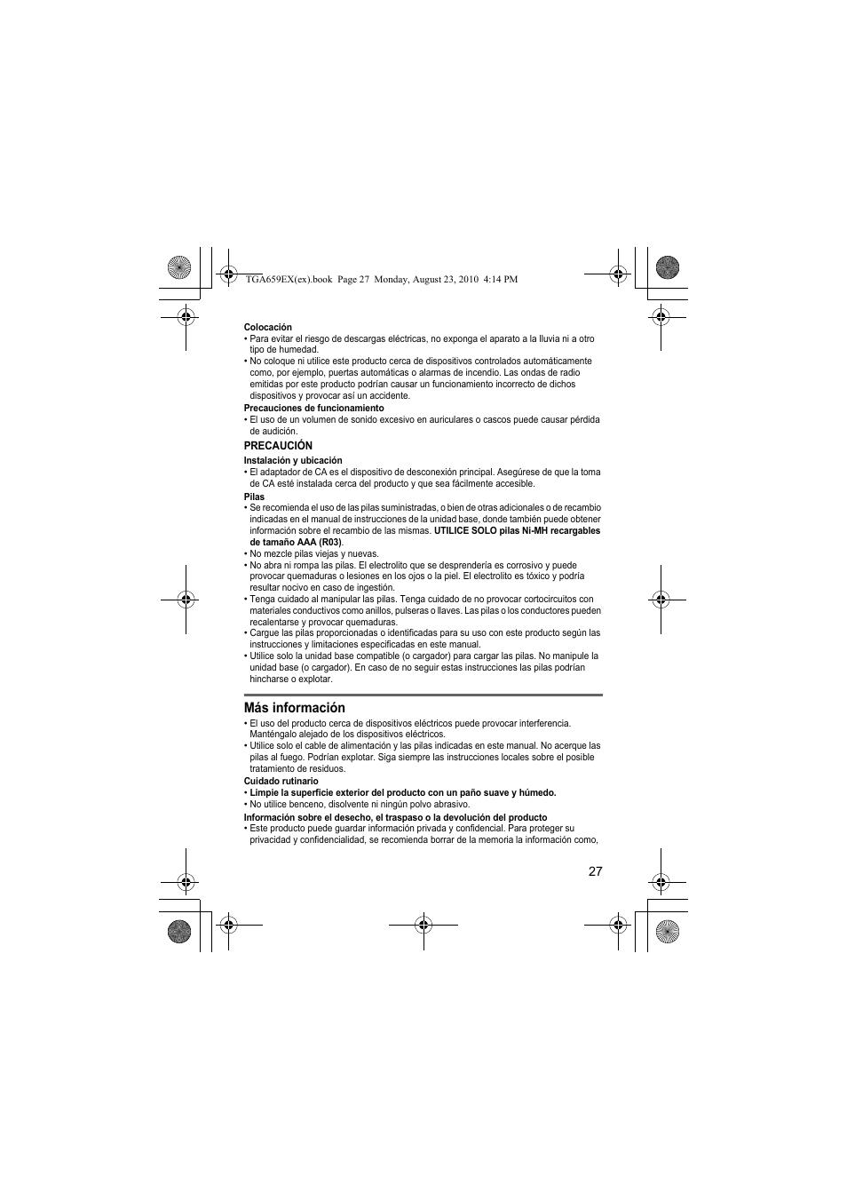 Más información | Panasonic KXTGA659EX User Manual | Page 27 / 44