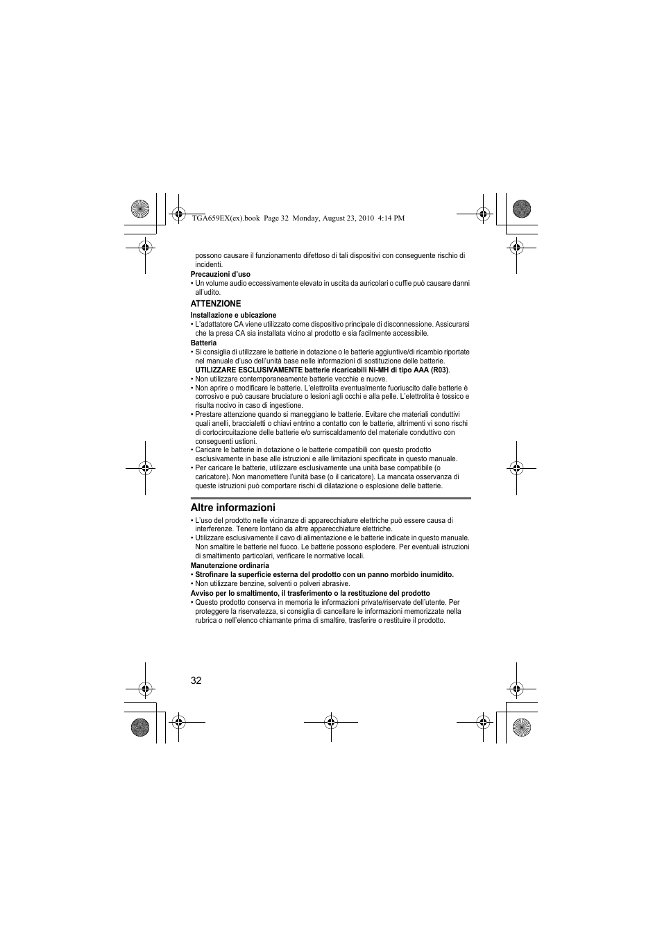 Altre informazioni | Panasonic KXTGA659EX User Manual | Page 32 / 44