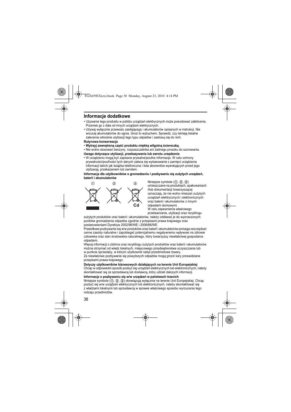 Informacje dodatkowe | Panasonic KXTGA659EX User Manual | Page 38 / 44