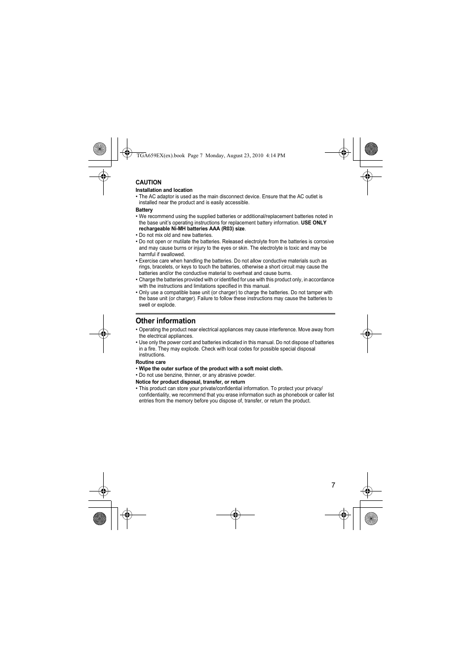 Other information | Panasonic KXTGA659EX User Manual | Page 7 / 44