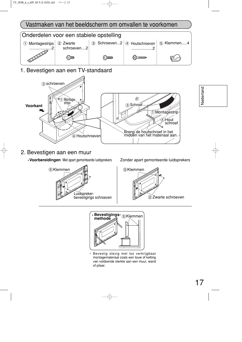 Onderdelen voor een stabiele opstelling | Panasonic TYST08K User Manual | Page 17 / 52