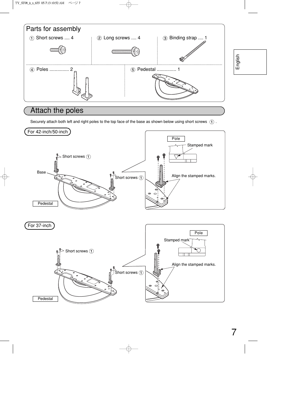 Attach the poles, Parts for assembly | Panasonic TYST08K User Manual | Page 7 / 52