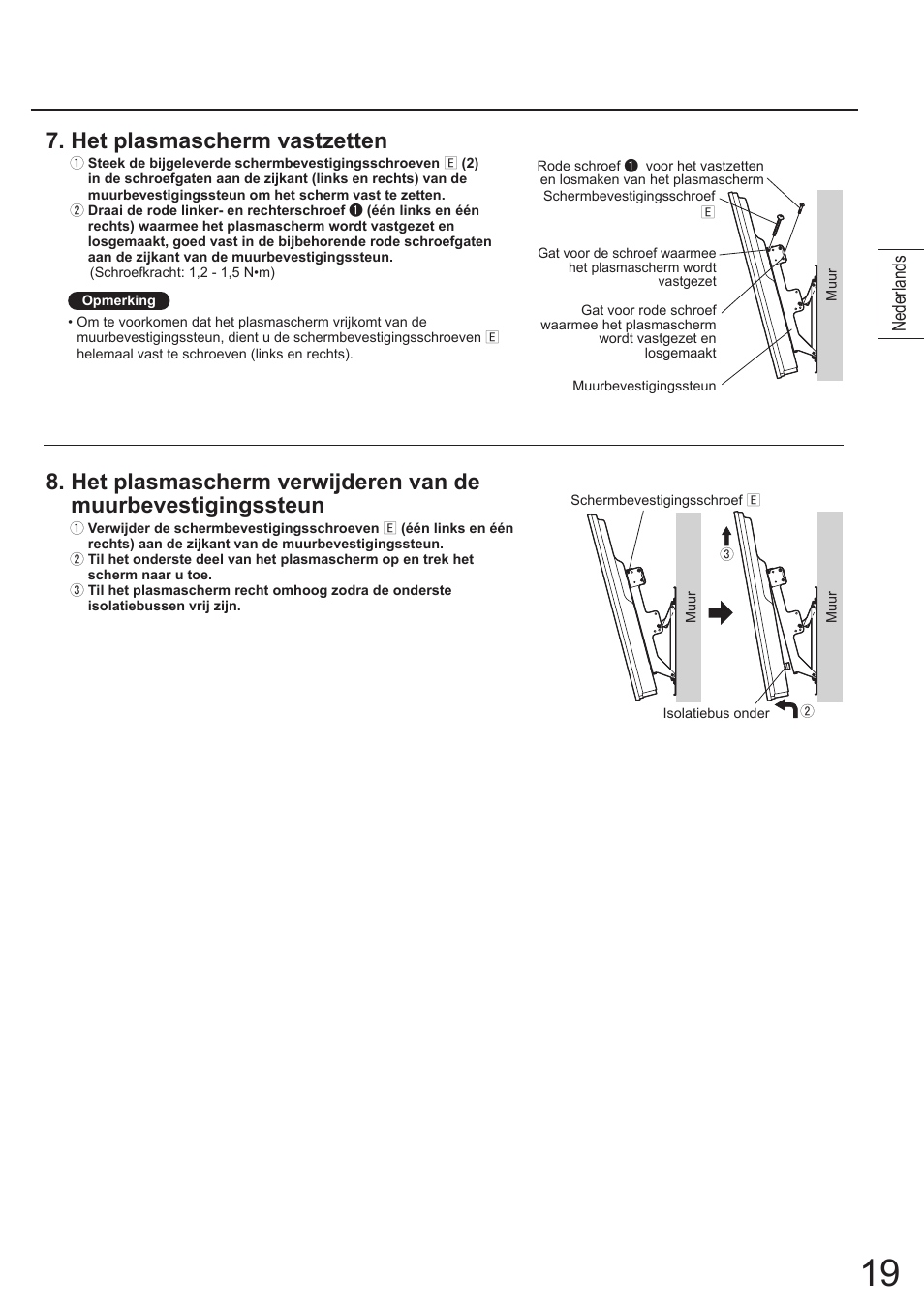 Het plasmascherm vastzetten, Nederlands | Panasonic TYWK4P1RW User Manual | Page 19 / 84