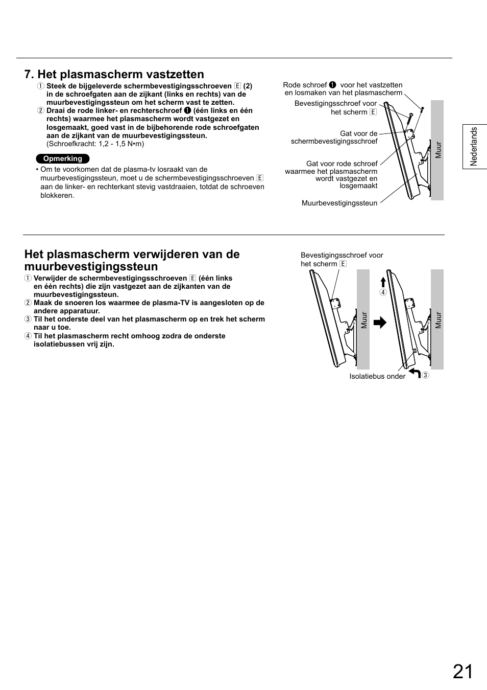 Het plasmascherm vastzetten | Panasonic TYWK5P1RW User Manual | Page 21 / 90