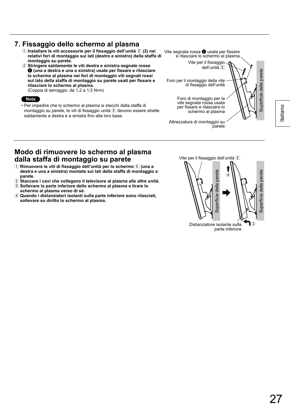 Fissaggio dello schermo al plasma | Panasonic TYWK5P1RW User Manual | Page 27 / 90