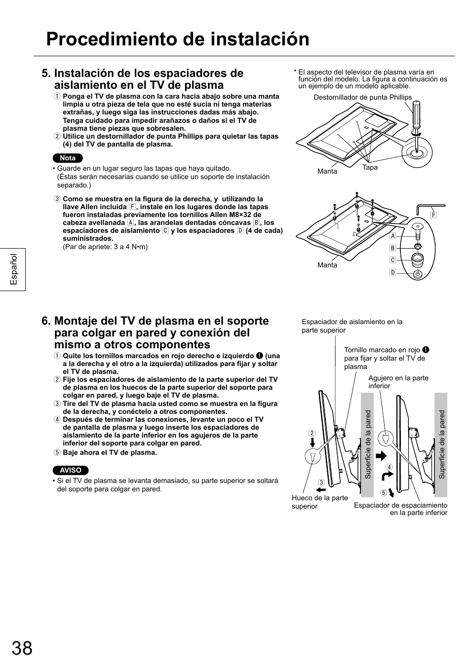 Procedimiento de instalación | Panasonic TYWK5P1RW User Manual | Page 38 / 90