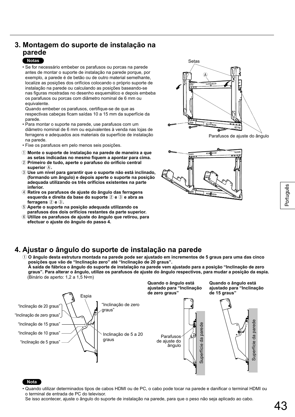 Montagem do suporte de instalação na parede | Panasonic TYWK5P1RW User Manual | Page 43 / 90