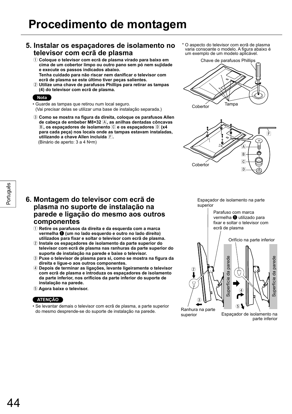 Procedimento de montagem | Panasonic TYWK5P1RW User Manual | Page 44 / 90