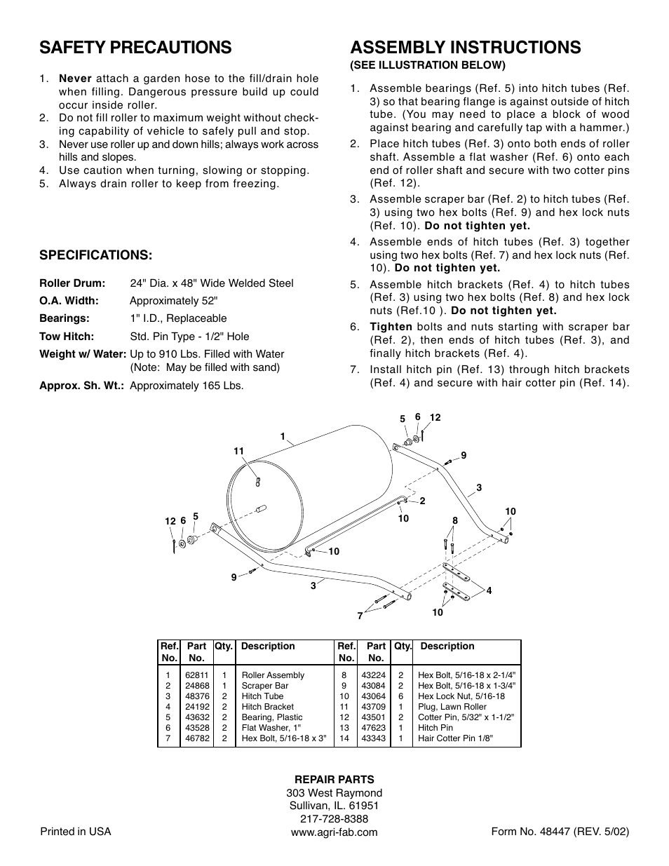 Agri-Fab No. 48447 User Manual | 1 page