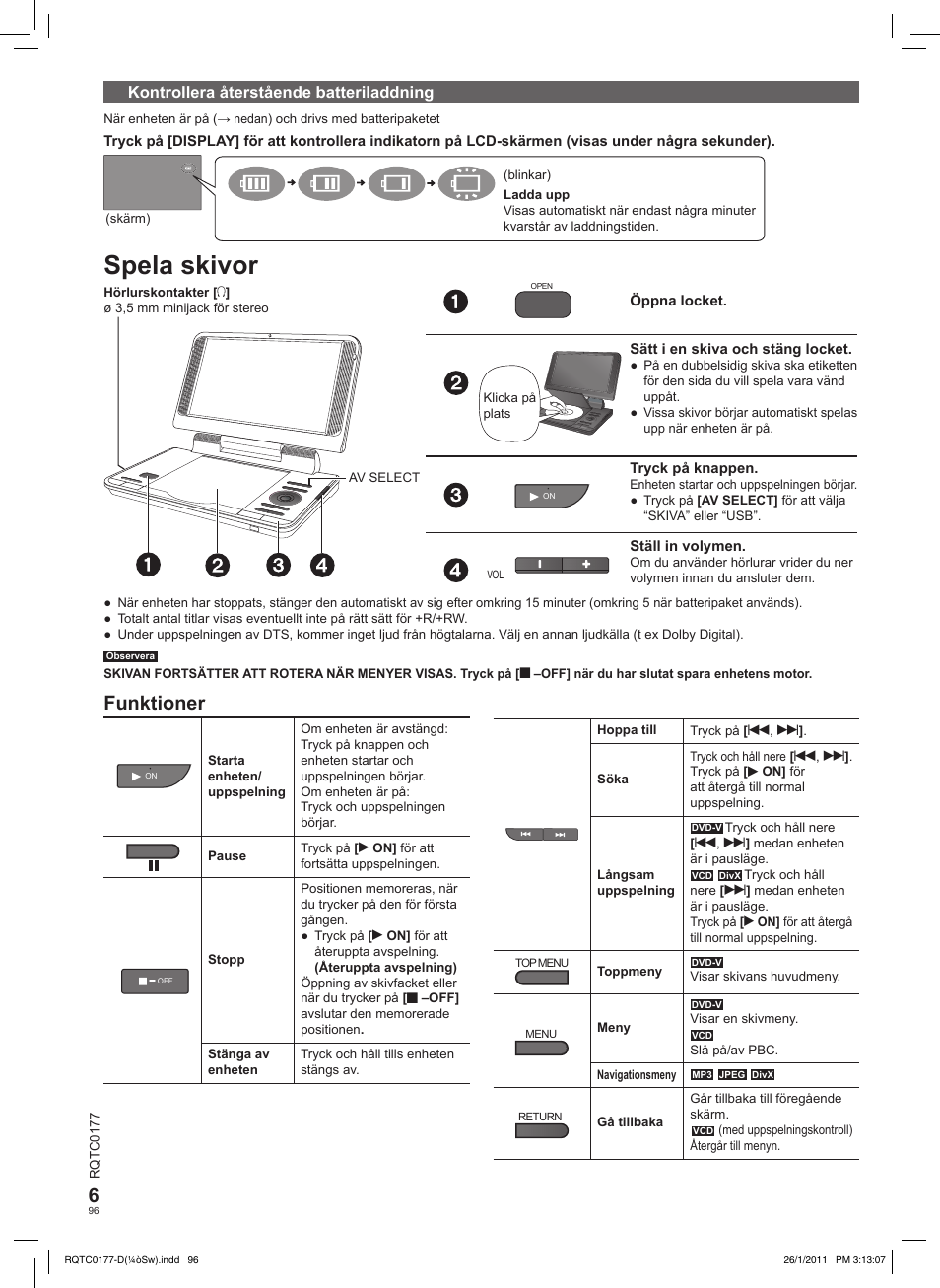 Spela skivor, 6funktioner | Panasonic DVDLS92EG User Manual | Page 96 / 112